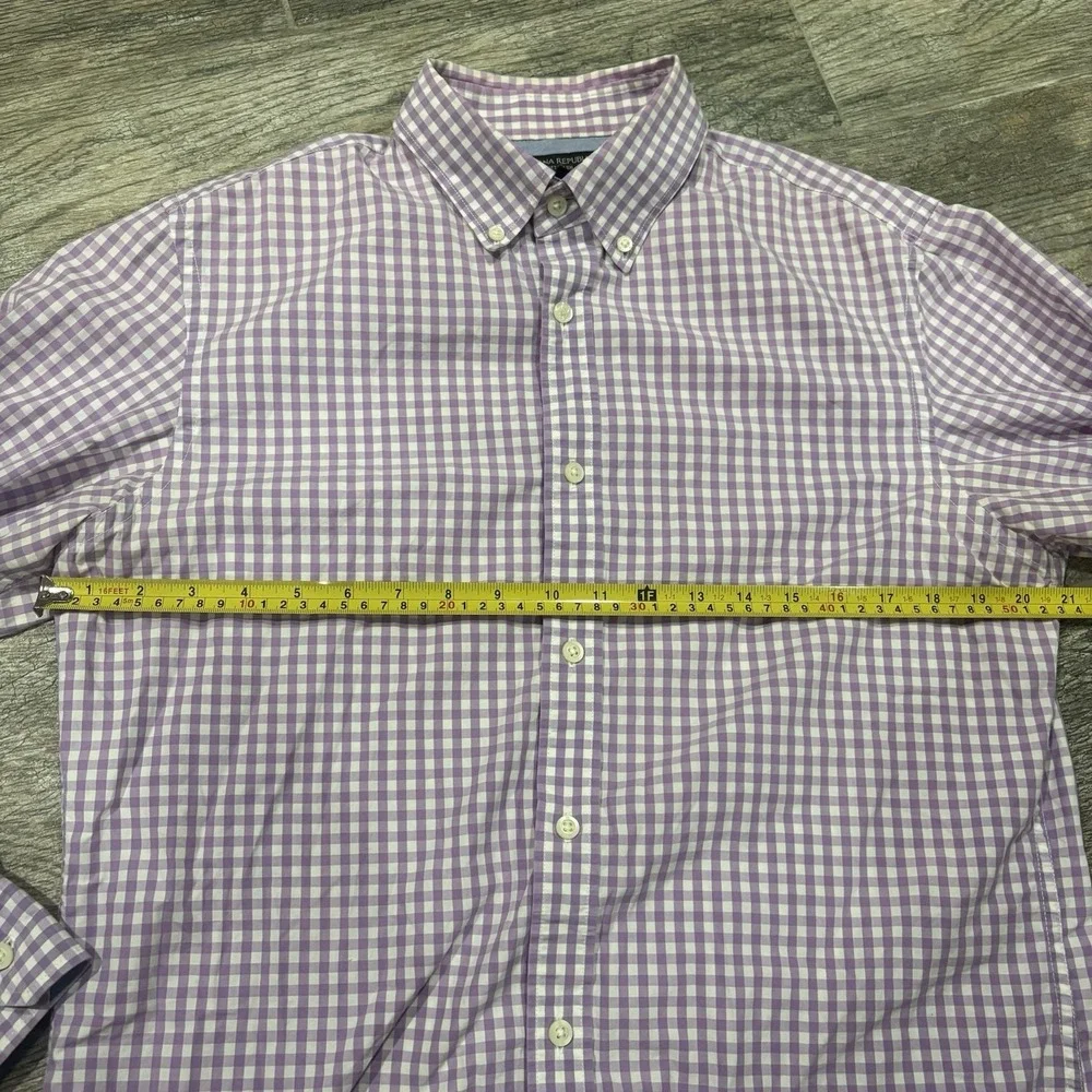 Banana Republic Purple White Check Button Up Shirt Sz M Cotton Preppy Classic